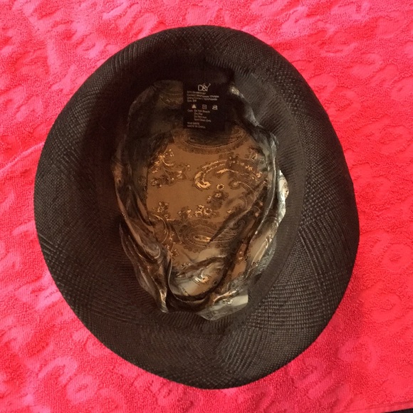 D&Y poly nylon fedora hat S/M black houndstooth cap short brim paisley interior - Picture 5 of 12